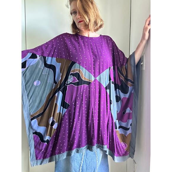 Vintage Purple Kaftan Top Artsy Boho Tunic Blouse Free Flowing Style - Picture 1 of 7